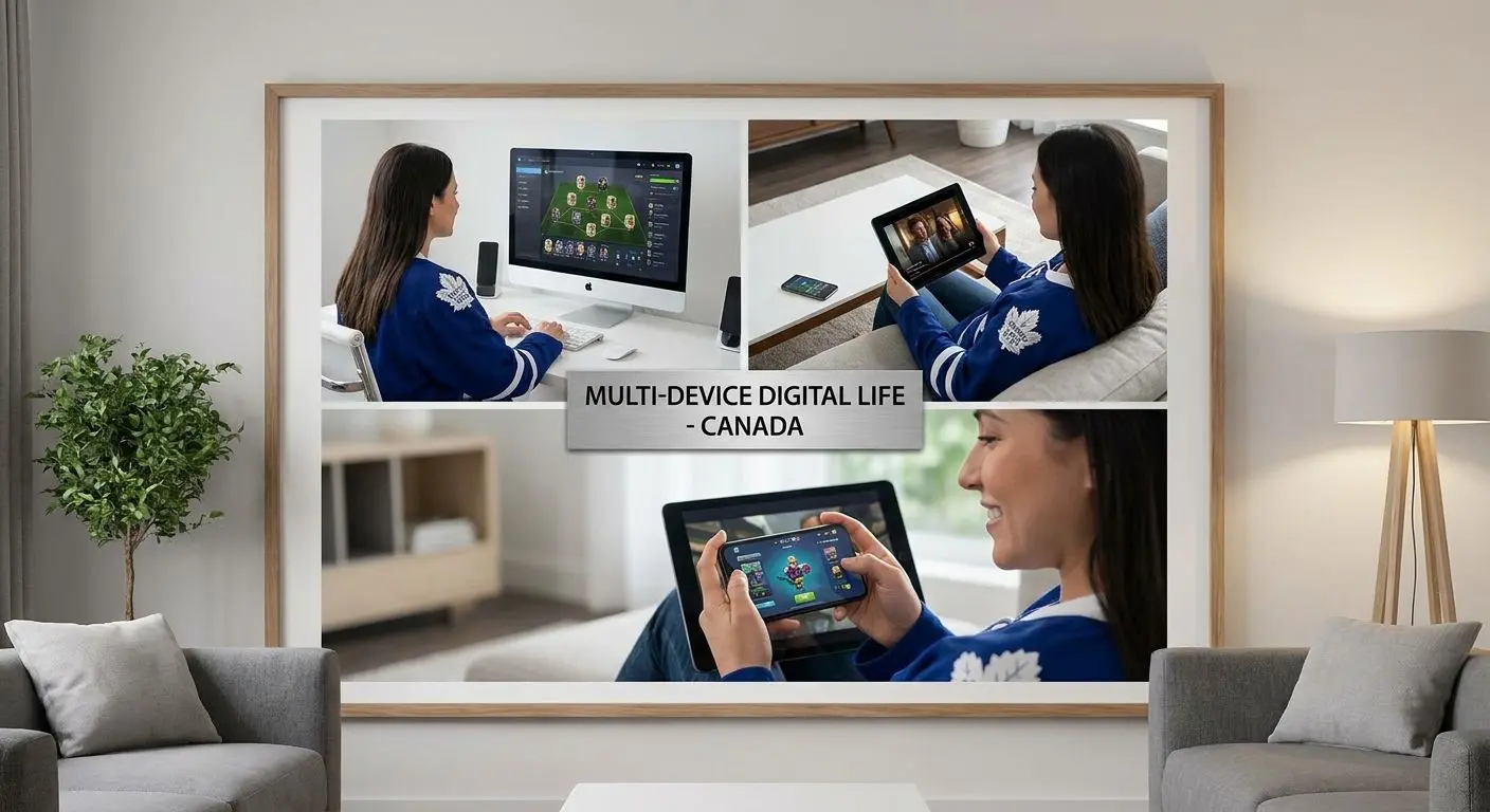 Canadian player using desktop and mobile devices for a connected online experience