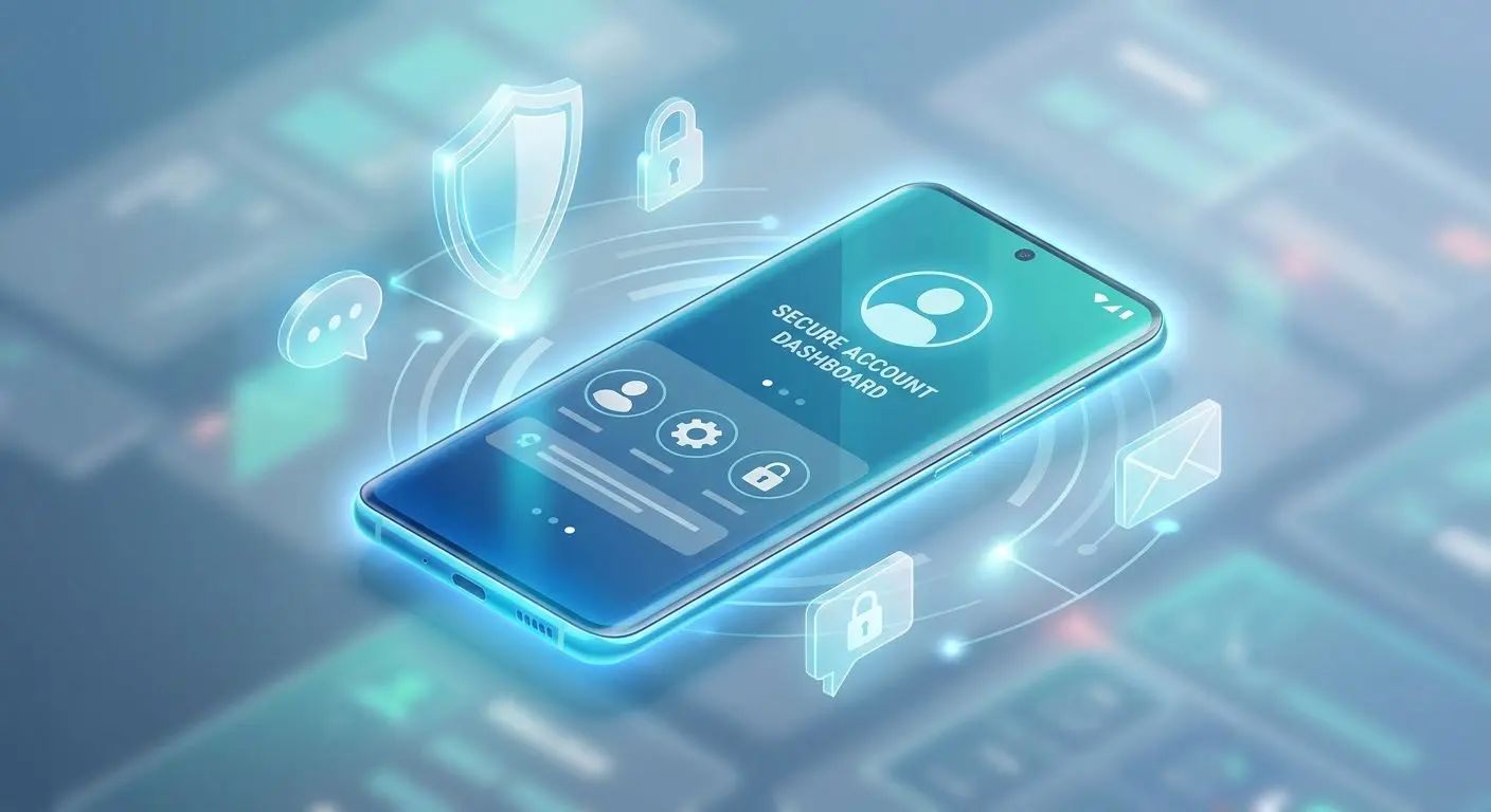 Android phone with security and support icons around it