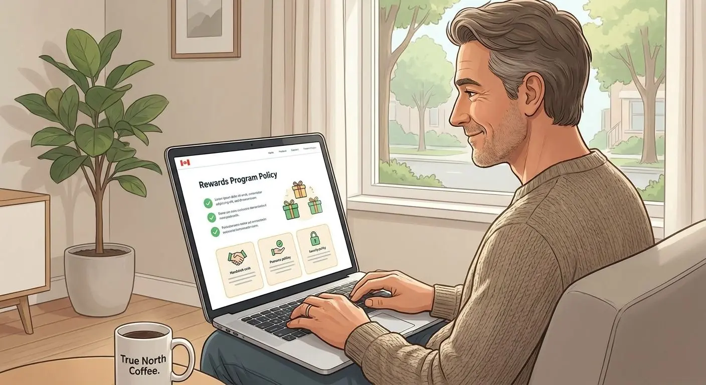 Canadian player reading a rewards policy page online