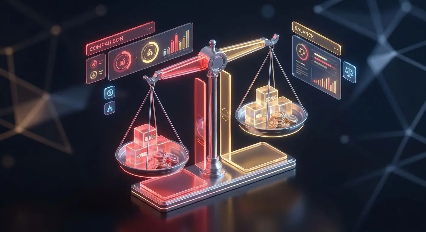 Visual comparison of different bonus types and free spins offers