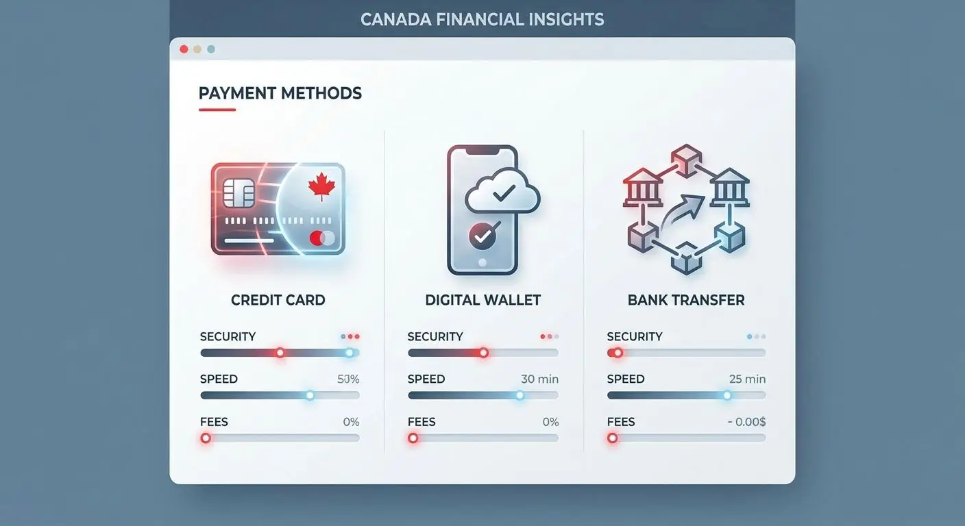 Comparison infographic for card, e-wallet and bank transfer payment methods