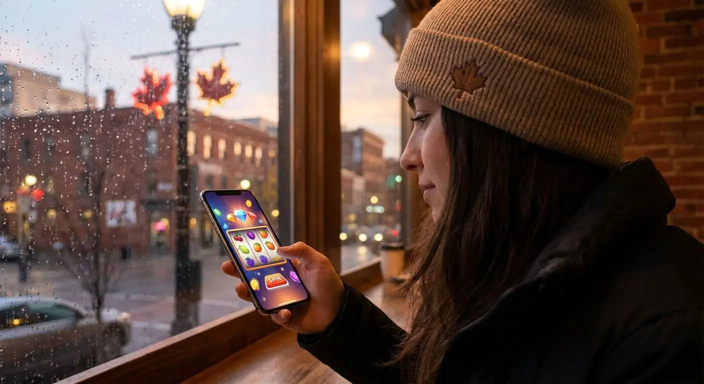 Canadian player using smartphone for mobile PlayOJO-style slots