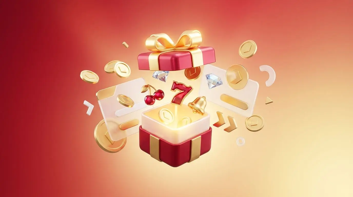 No deposit gift visual with coins and slot-style icons
