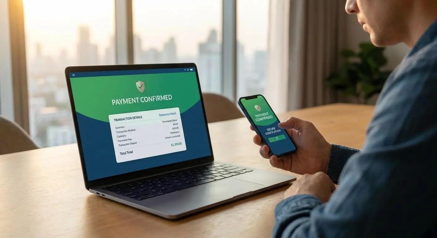 Player checking secure online payments with clear transaction details