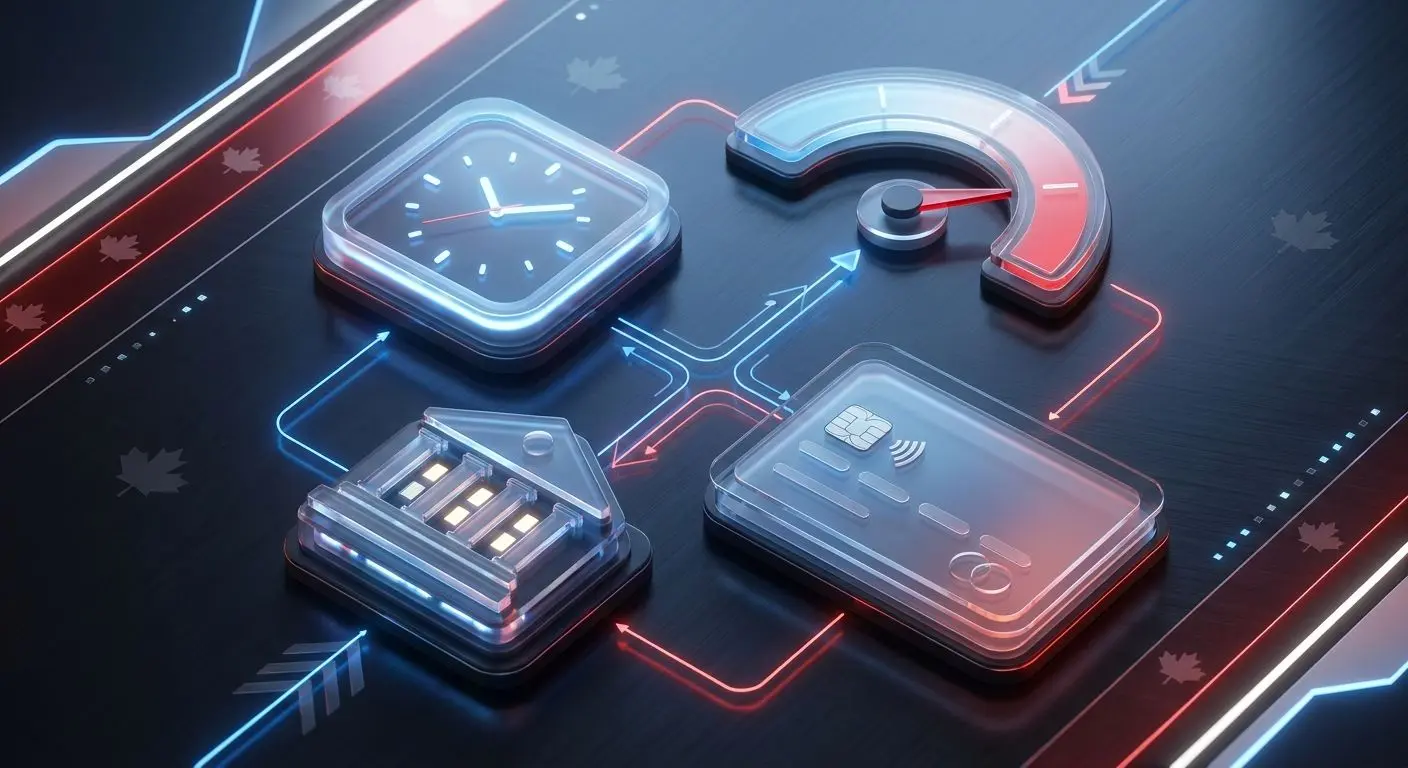Icons showing payment timing, limits and bank processing for Visa