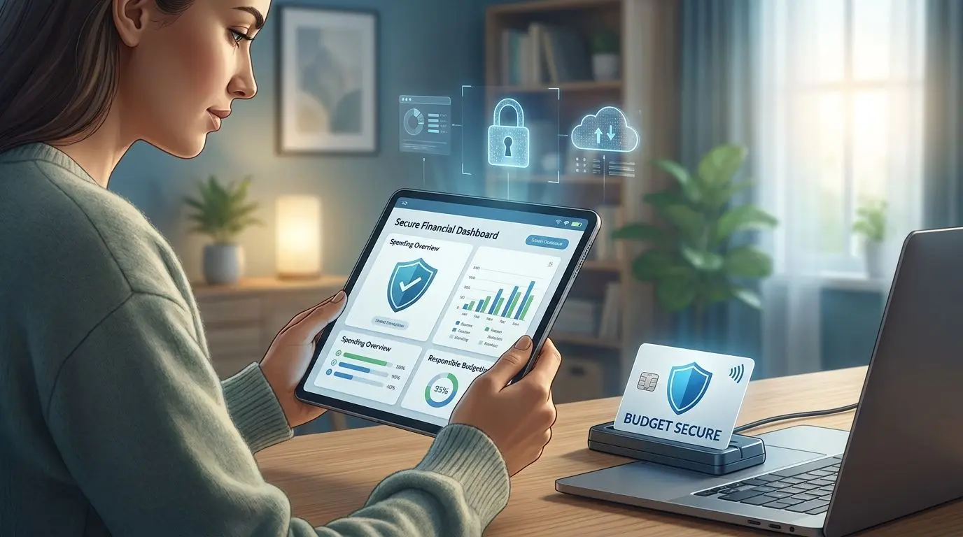 Secure payment card and responsible spending control illustration